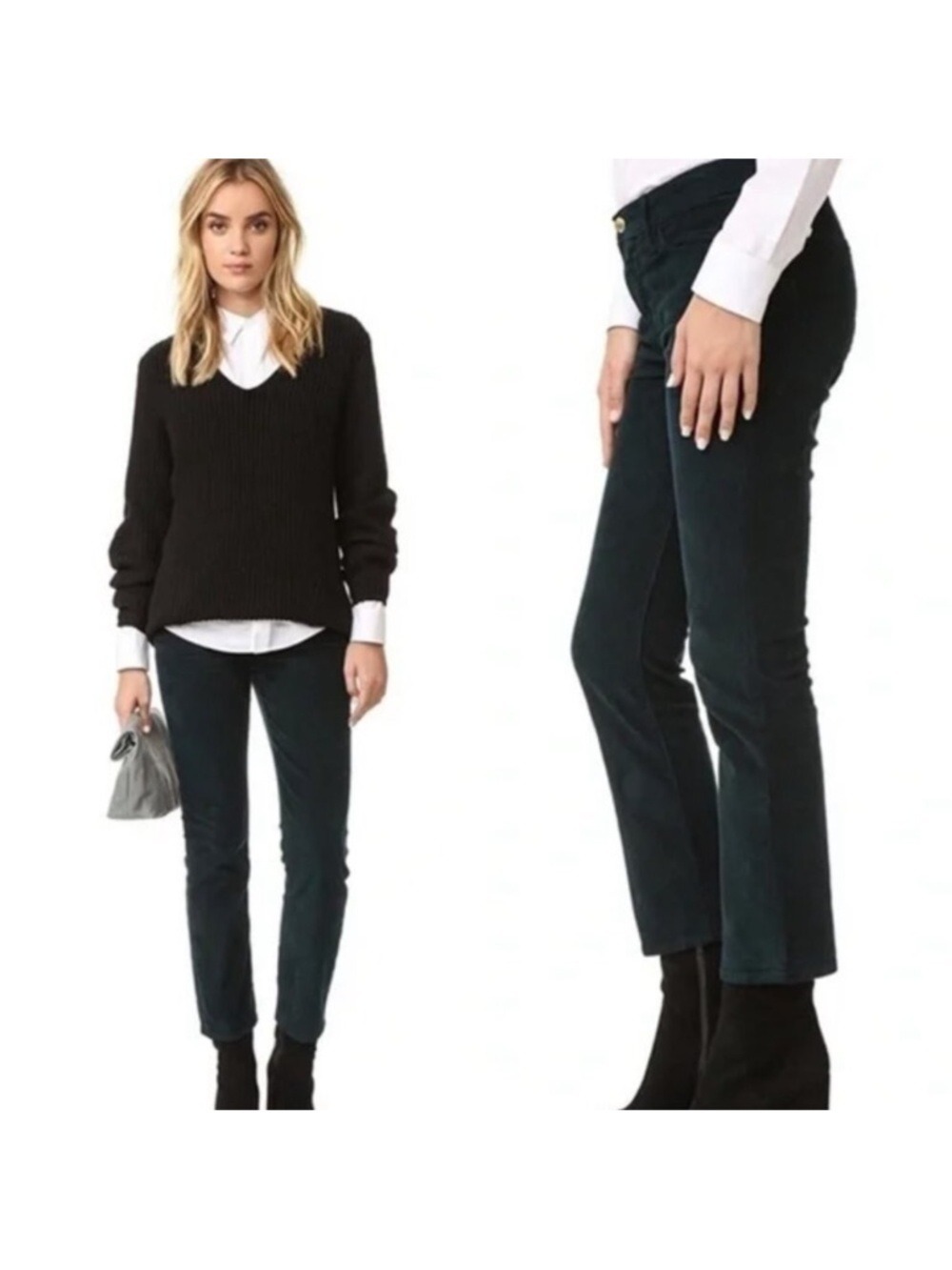FRAME Denim Le High Straight High Waist Spruce Dark Green Corduroy Jeans Size 25